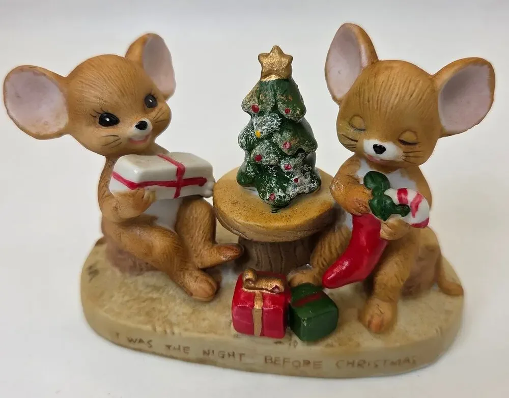 Enesco Night Before Christmas Mice Figurine Tree Taiwan Holiday Decor 3